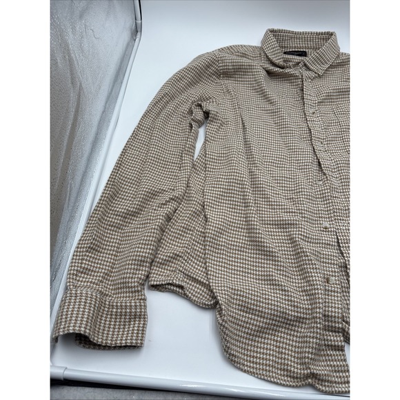 Banana Republic Untucked Fit Mens Long Sleeve Shirt Brown Houndstooth Size XL - Picture 3 of 12